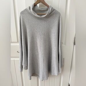 Pure Jill Gray Sweater Poncho Turtleneck sz Med Large Cotton Waffle Knit
